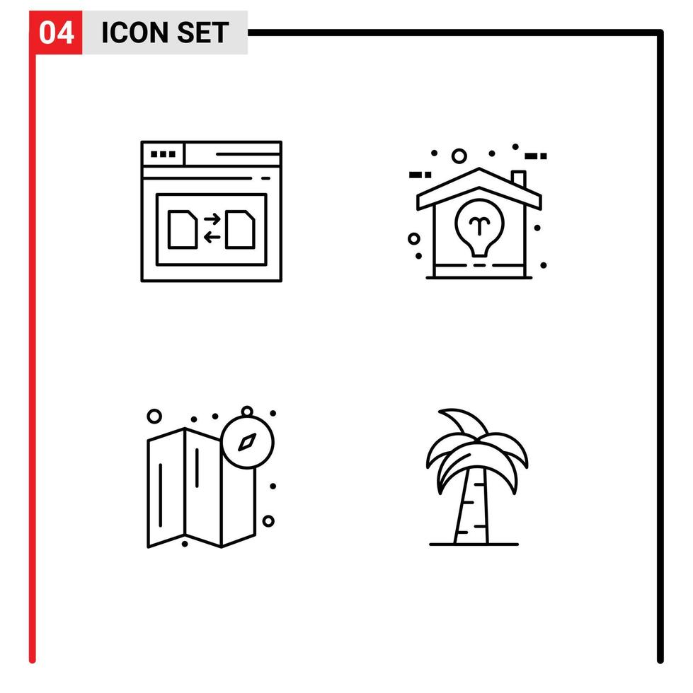 Group of 4 Modern Filledline Flat Colors Set for page compass file design map Editable Vector Design Elements