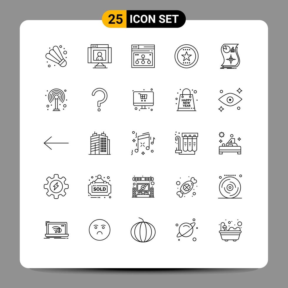 Universal Icon Symbols Group of 25 Modern Lines of star favorite internet bookmark share Editable Vector Design Elements