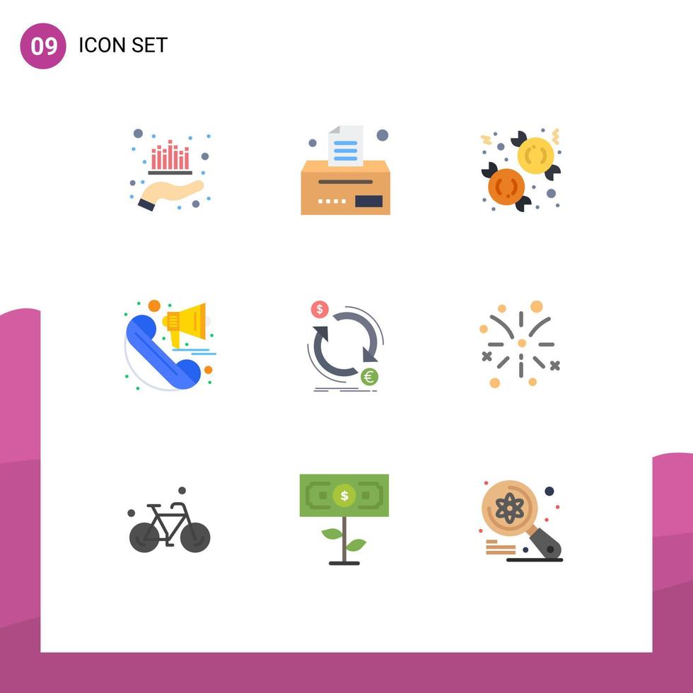 Set of 9 Vector Flat Colors on Grid for currency marketing candy loudspeaker announcement Editable Vector Design Elements