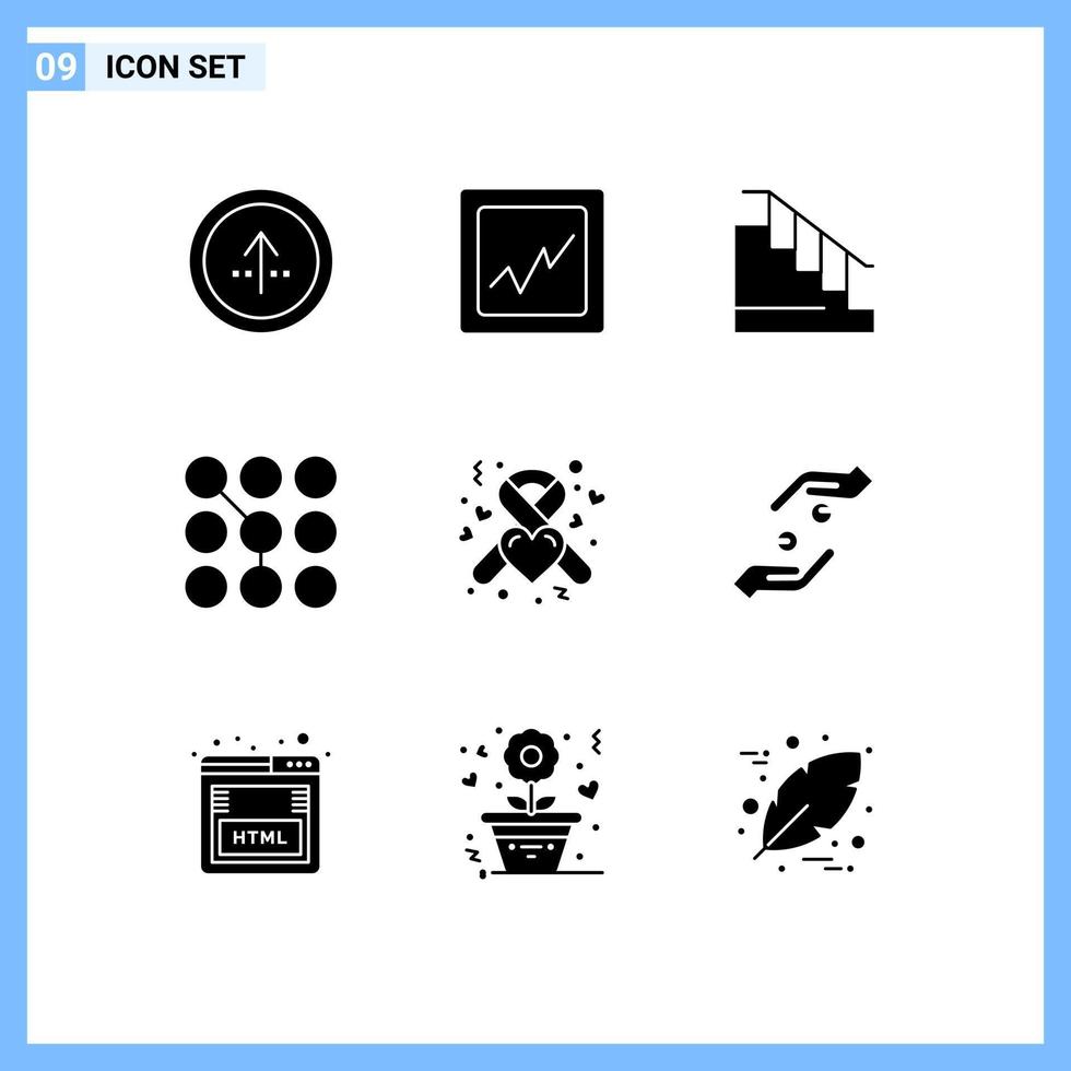Group of 9 Solid Glyphs Signs and Symbols for health security down password code Editable Vector Design Elements