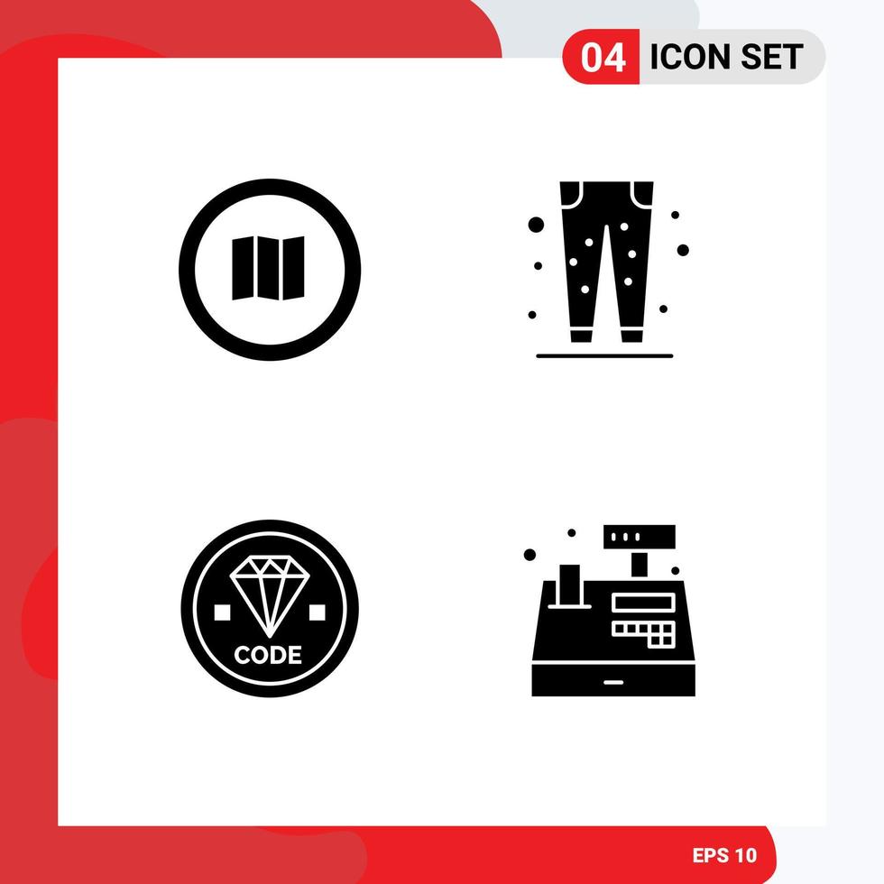 4 User Interface Solid Glyph Pack of modern Signs and Symbols of find shopping mapquest fashion coding Editable Vector Design Elements