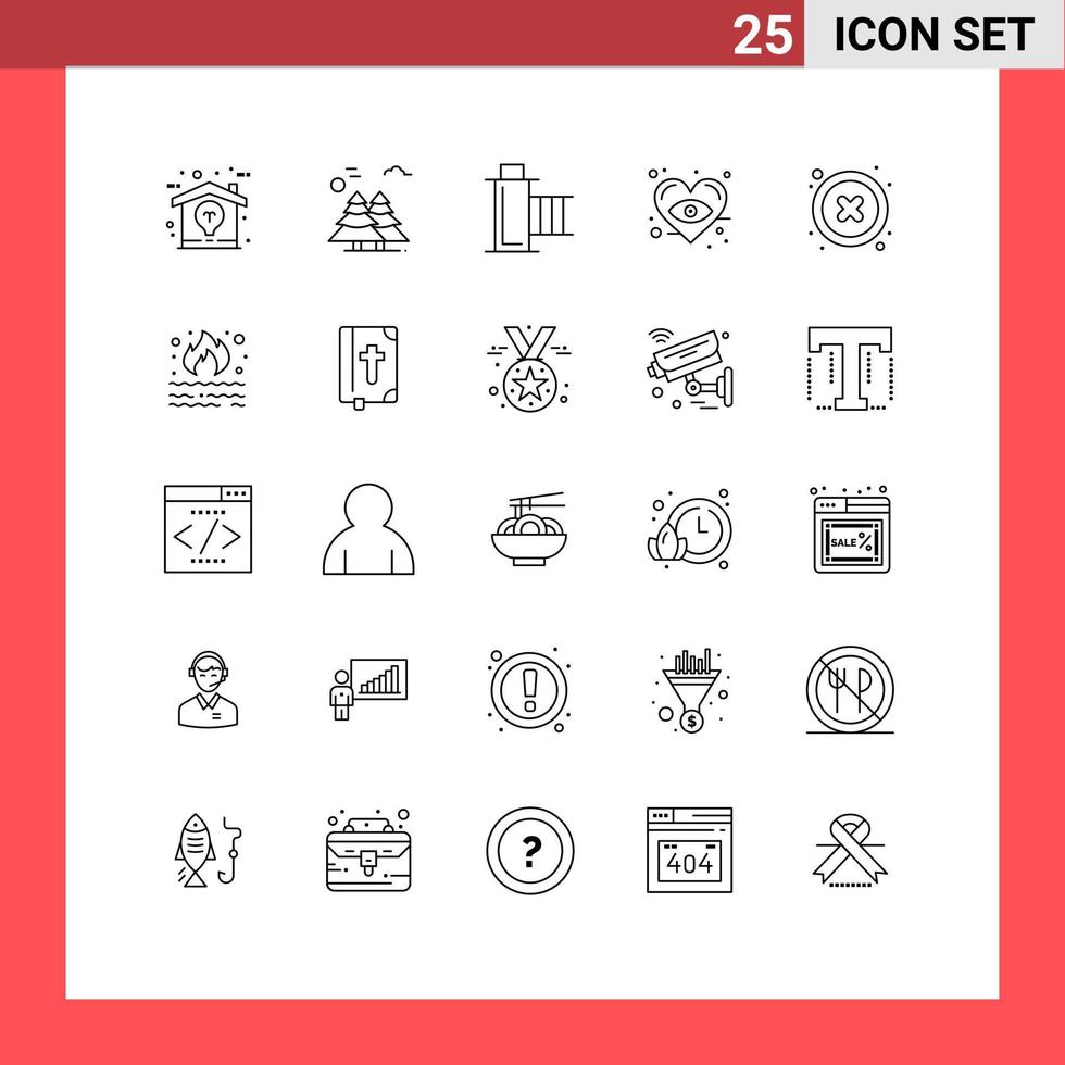 25 Universal Line Signs Symbols of cancel heart scandinavia eye multimedia Editable Vector Design Elements