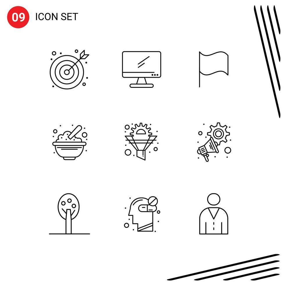 Modern Set of 9 Outlines Pictograph of filter peanuts basic oats cereals Editable Vector Design Elements