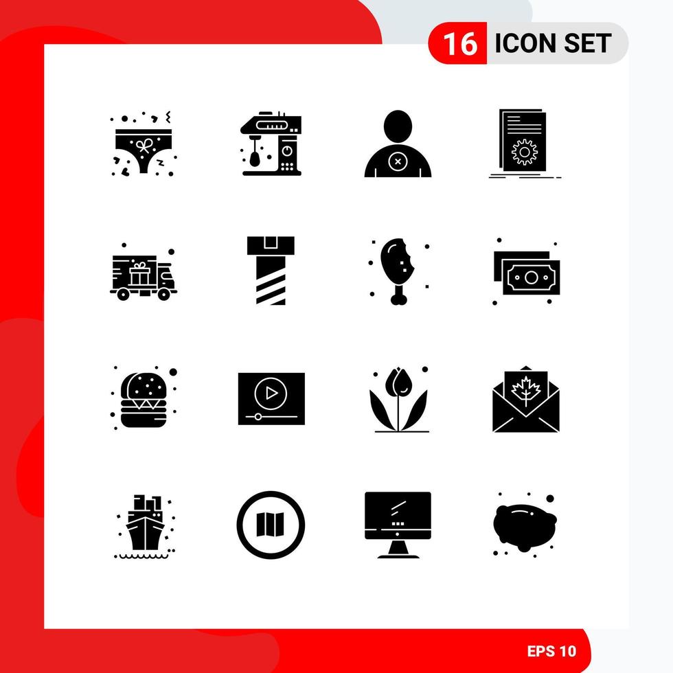 Editable Vector Line Pack of 16 Simple Solid Glyphs of delivery running mixer file code Editable Vector Design Elements