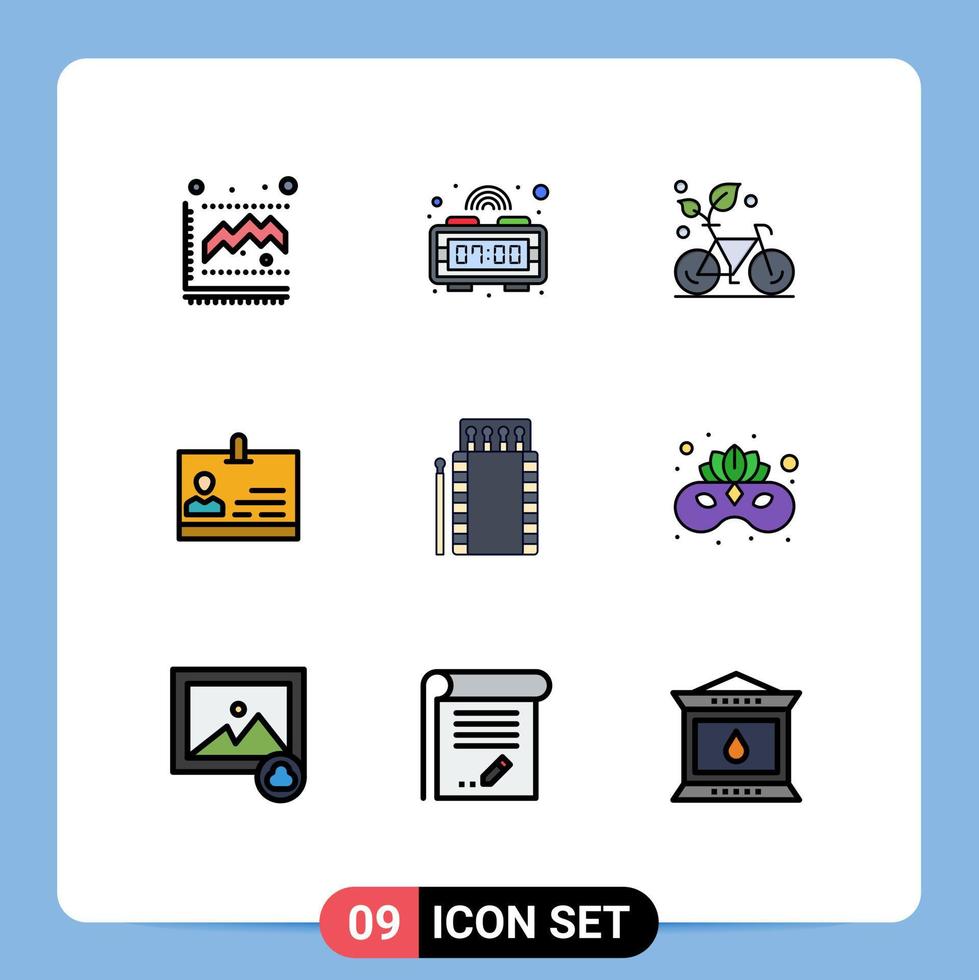 Filledline Flat Color Pack of 9 Universal Symbols of camping badge eco identity id Editable Vector Design Elements