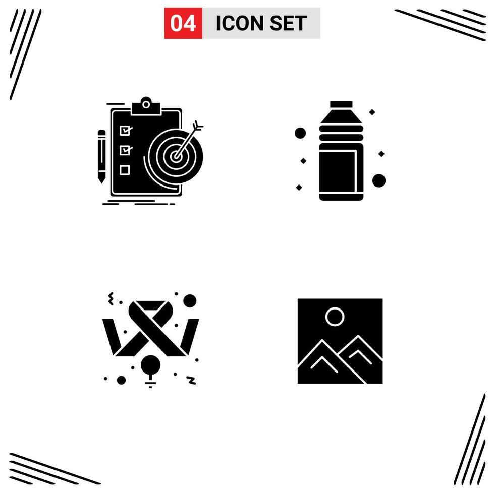 4 User Interface Solid Glyph Pack of modern Signs and Symbols of goals summer target beach awareness Editable Vector Design Elements
