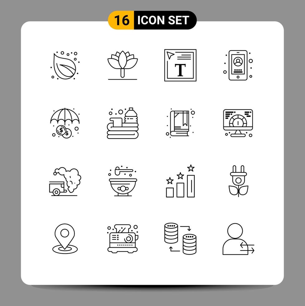 16 Universal Outlines Set for Web and Mobile Applications investment finance font color user mobile Editable Vector Design Elements