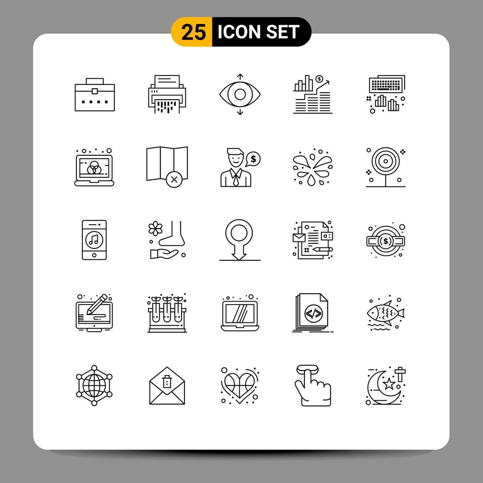 Set of 25 Commercial Lines pack for graph investment file business focus Editable Vector Design Elements
