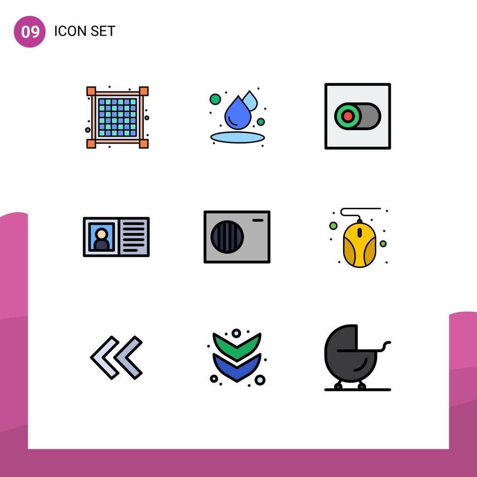 Group of 9 Filledline Flat Colors Signs and Symbols for computer conditioner toggle air info Editable Vector Design Elements