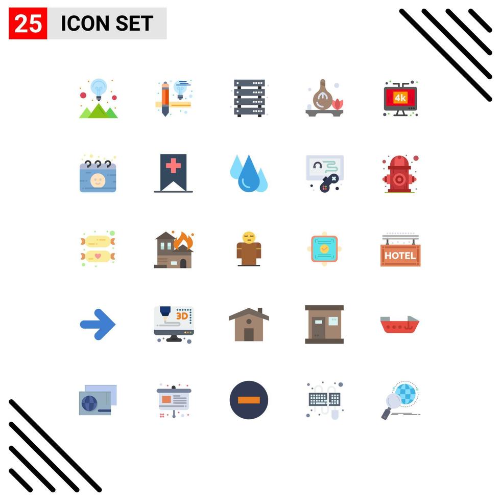 Mobile Interface Flat Color Set of 25 Pictograms of display aroma data storage spa herb Editable Vector Design Elements