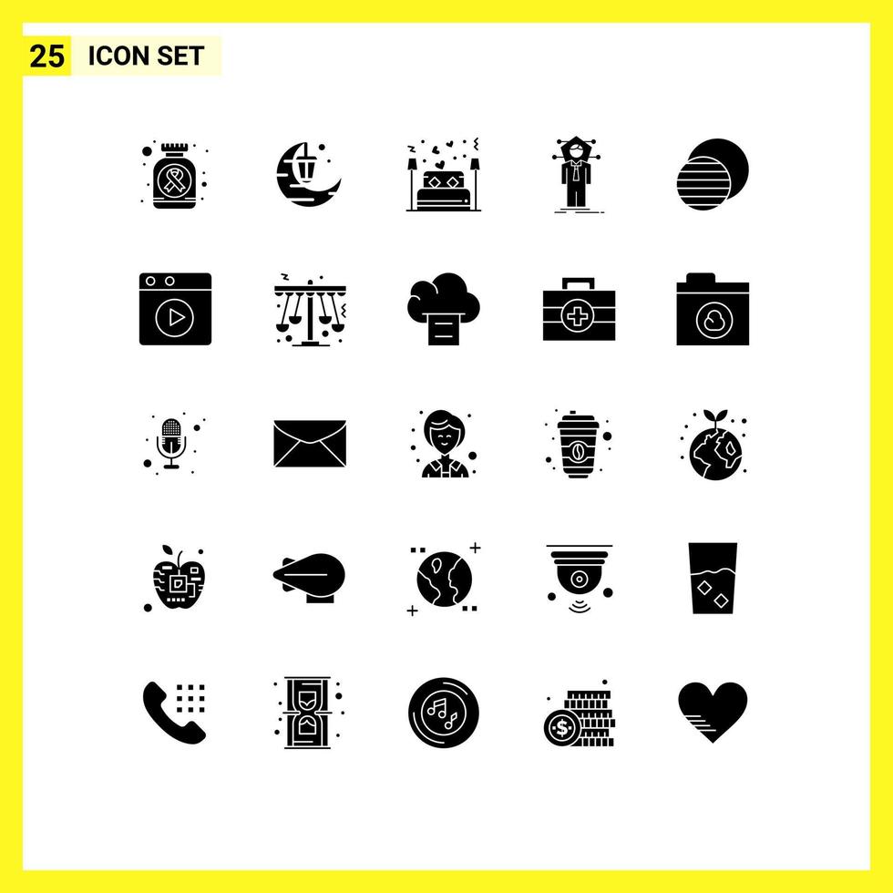 User Interface Pack of 25 Basic Solid Glyphs of solution human bed connection night Editable Vector Design Elements