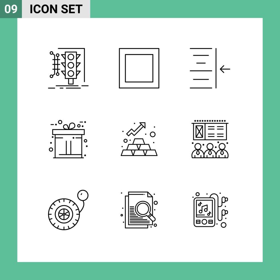Modern Set of 9 Outlines Pictograph of lecture money right gold gift Editable Vector Design Elements