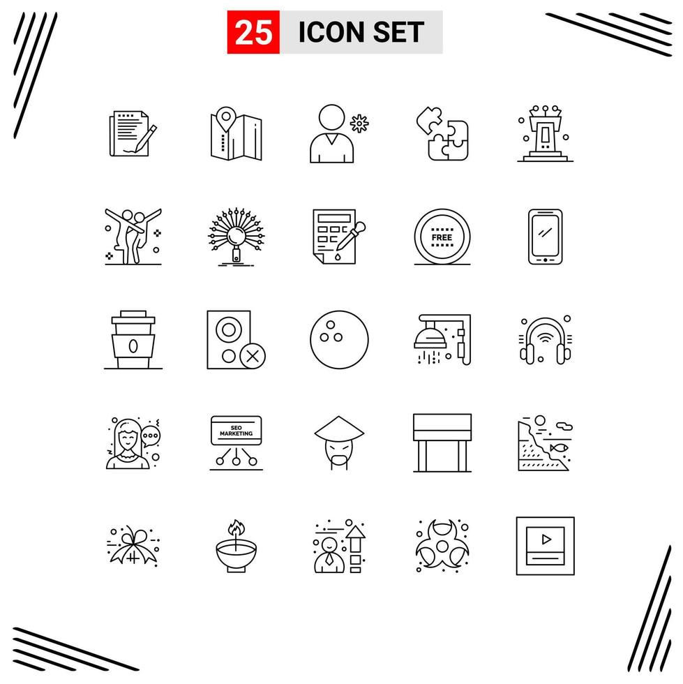 Pictogram Set of 25 Simple Lines of podium solution hotel science jigsaw Editable Vector Design Elements