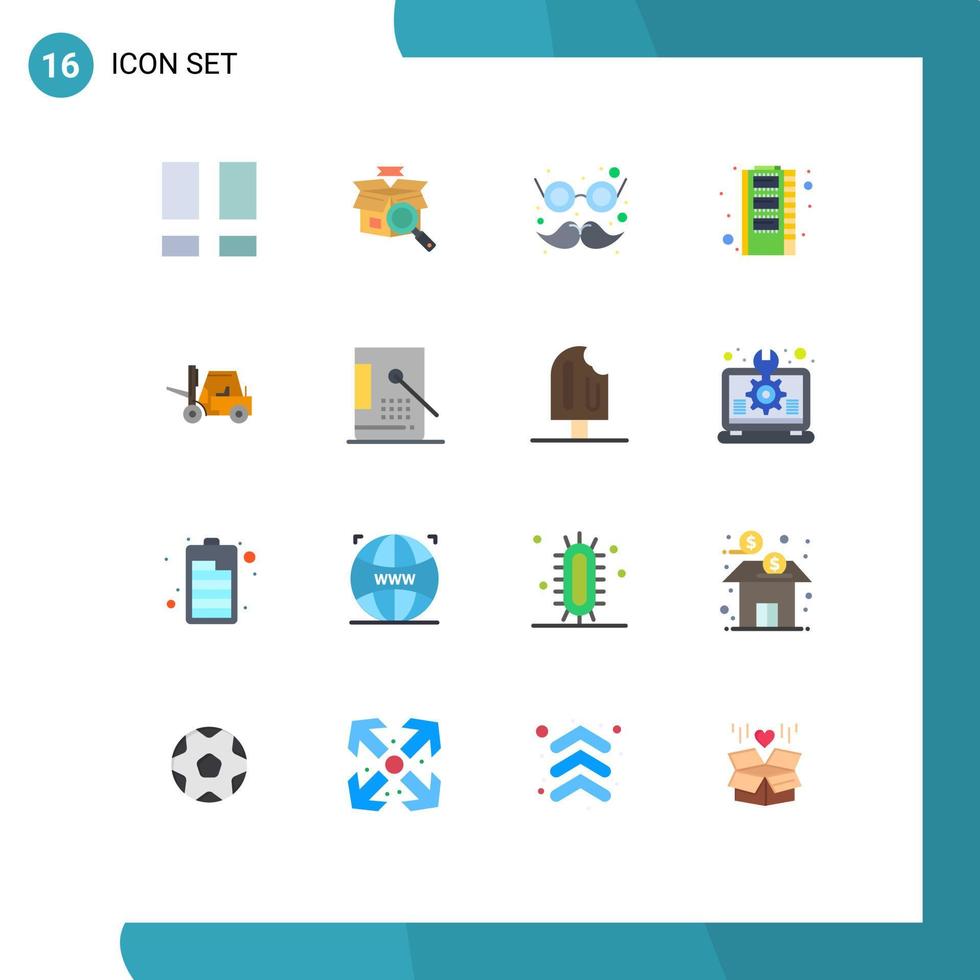 Mobile Interface Flat Color Set of 16 Pictograms of lifting storage glasses ram hardware Editable Pack of Creative Vector Design Elements