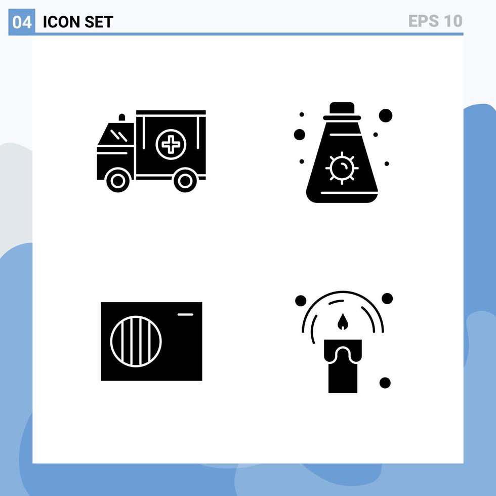 conjunto moderno de 4 pictogramas de glifos sólidos de ayuda aérea de ambulancia elementos de diseño de vectores editables al aire libre de verano