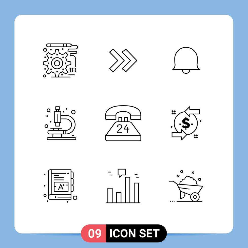 Mobile Interface Outline Set of 9 Pictograms of back contact twitter communication anytime Editable Vector Design Elements