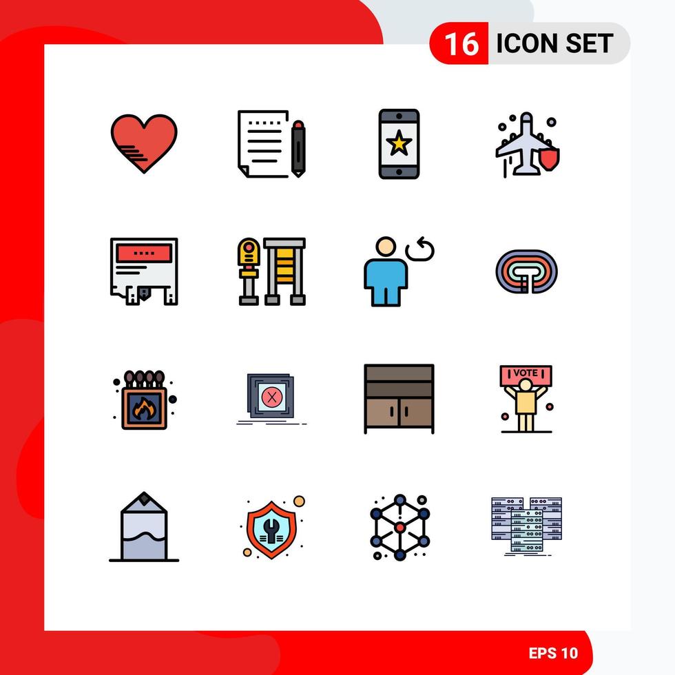 Universal Icon Symbols Group of 16 Modern Flat Color Filled Lines of advertising protection achievements plane fly Editable Creative Vector Design Elements