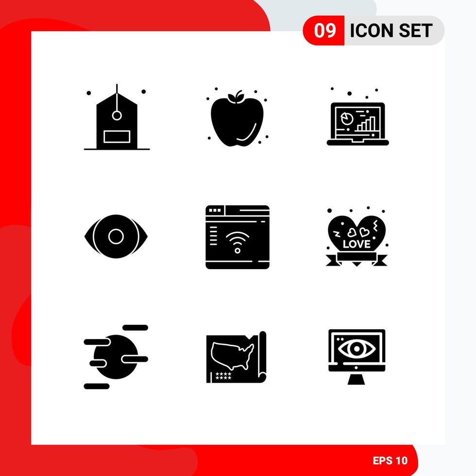 Solid Glyph Pack of 9 Universal Symbols of vision face summer eye data Editable Vector Design Elements