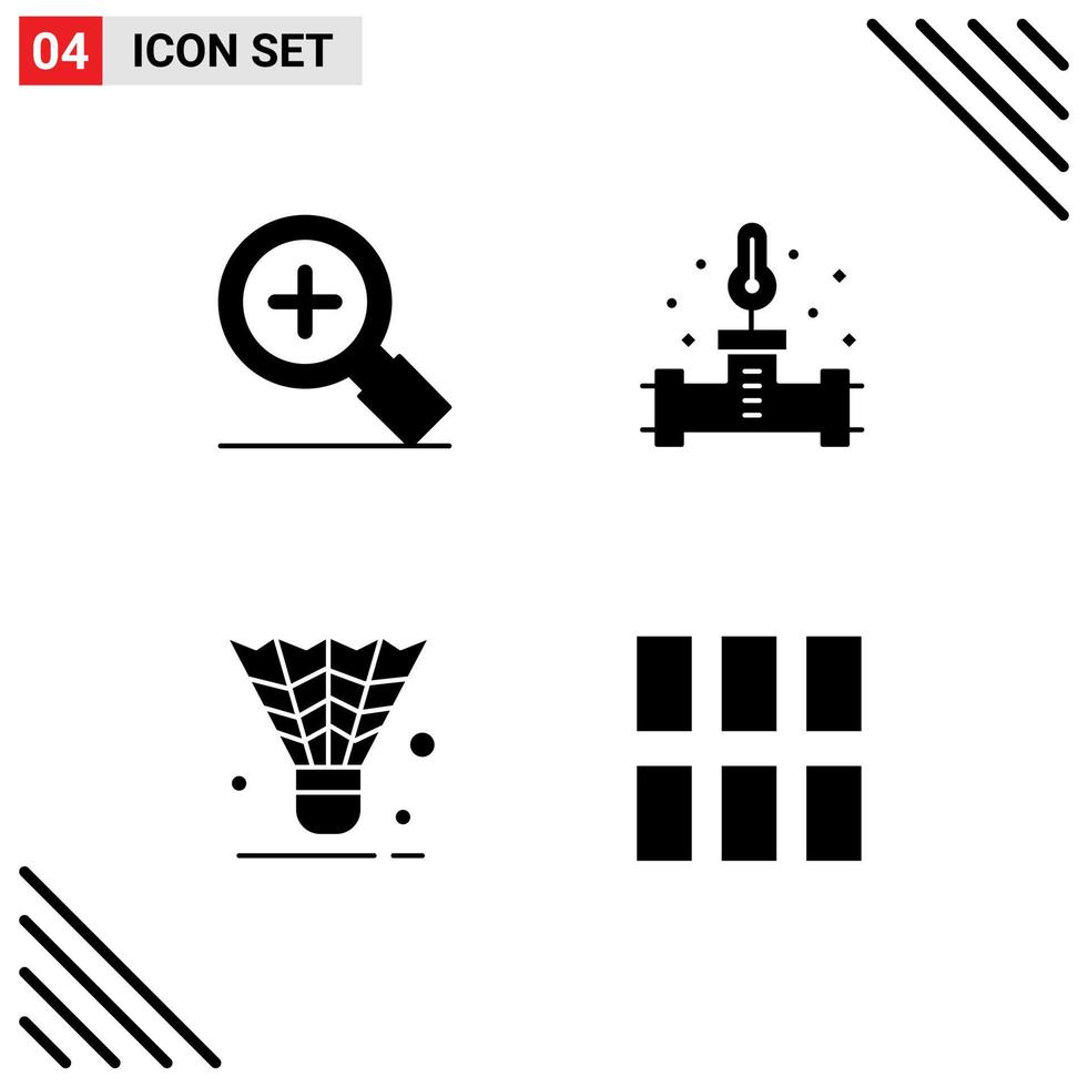 Editable Vector Line Pack of 4 Simple Solid Glyphs of magnifier shuttle pipe temperature sport Editable Vector Design Elements