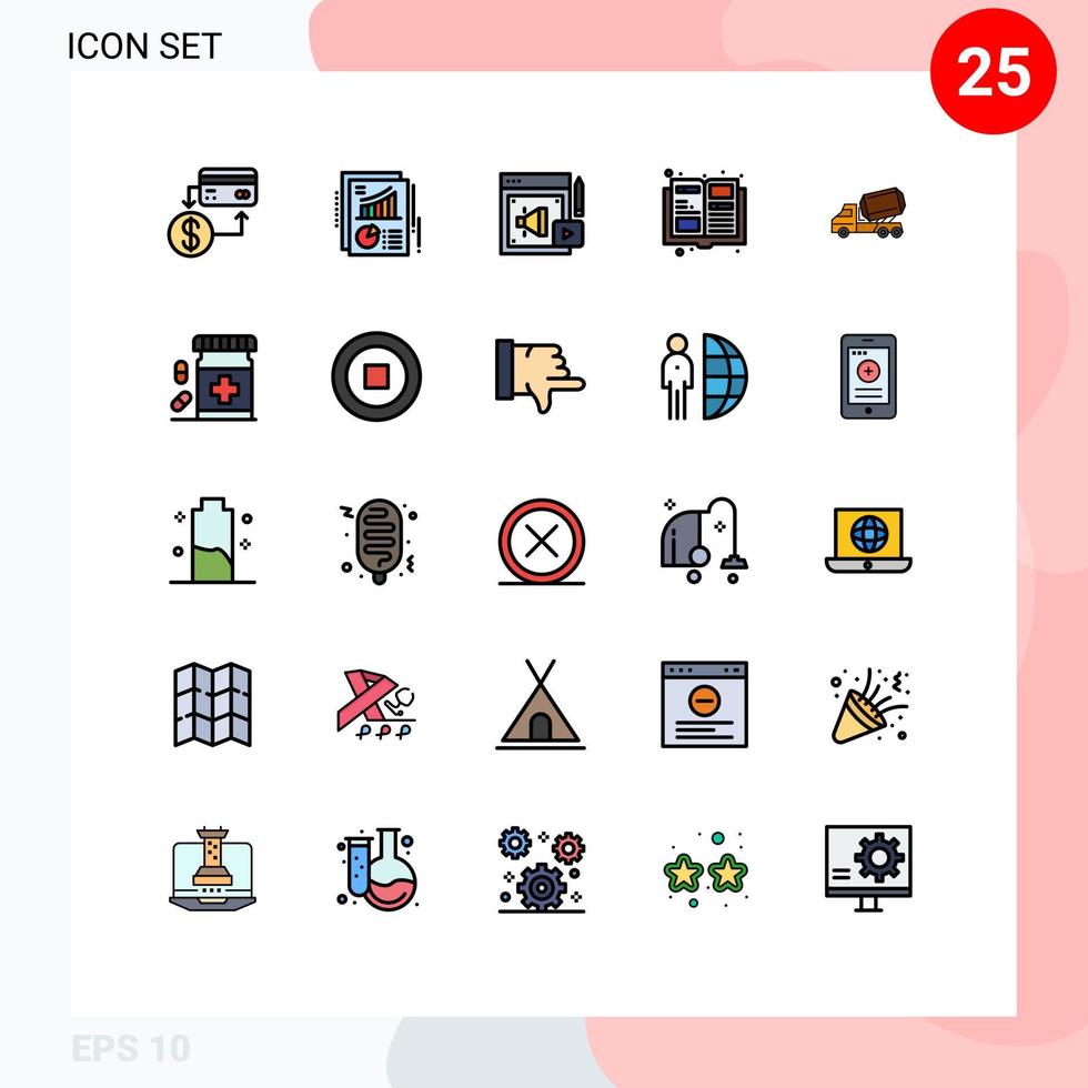 Set of 25 Modern UI Icons Symbols Signs for cement magazine report items megaphone Editable Vector Design Elements