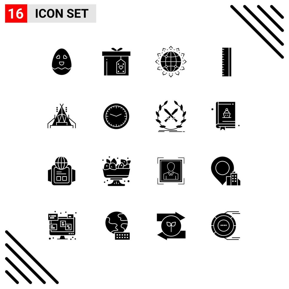 16 Solid Glyph concept for Websites Mobile and Apps camping camp globe school education Editable Vector Design Elements