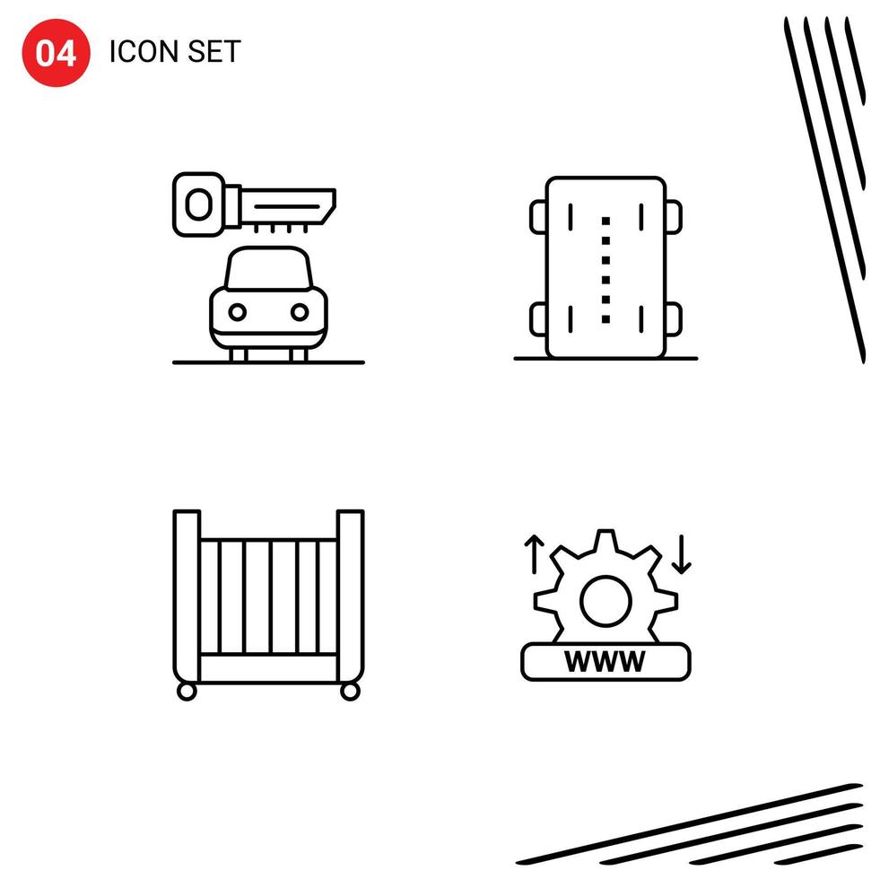 Group of 4 Filledline Flat Colors Signs and Symbols for car bed skate wheels skate toy Editable Vector Design Elements