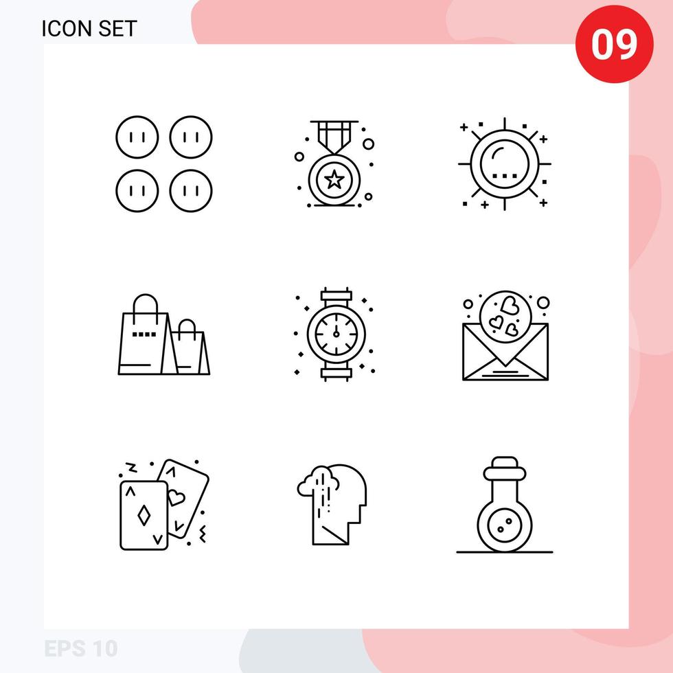 9 Thematic Vector Outlines and Editable Symbols of mechanical shop summer shopping bag Editable Vector Design Elements