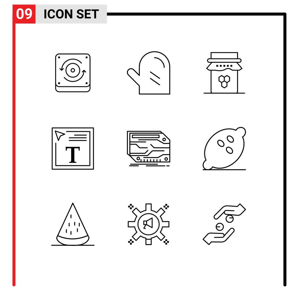 9 Universal Outlines Set for Web and Mobile Applications component font honey font design color fill in text Editable Vector Design Elements