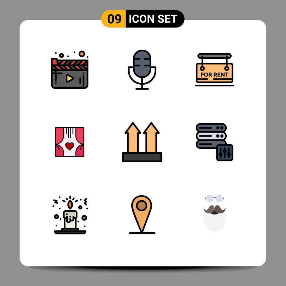 Set of 9 Modern UI Icons Symbols Signs for romance curtains record room real estate Editable Vector Design Elements