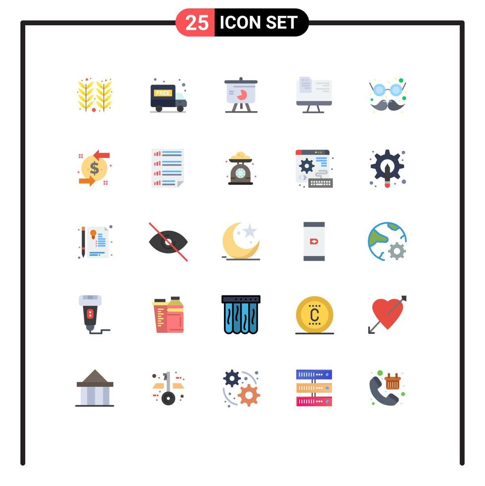 Modern Set of 25 Flat Colors Pictograph of carnival online presentation education computer Editable Vector Design Elements