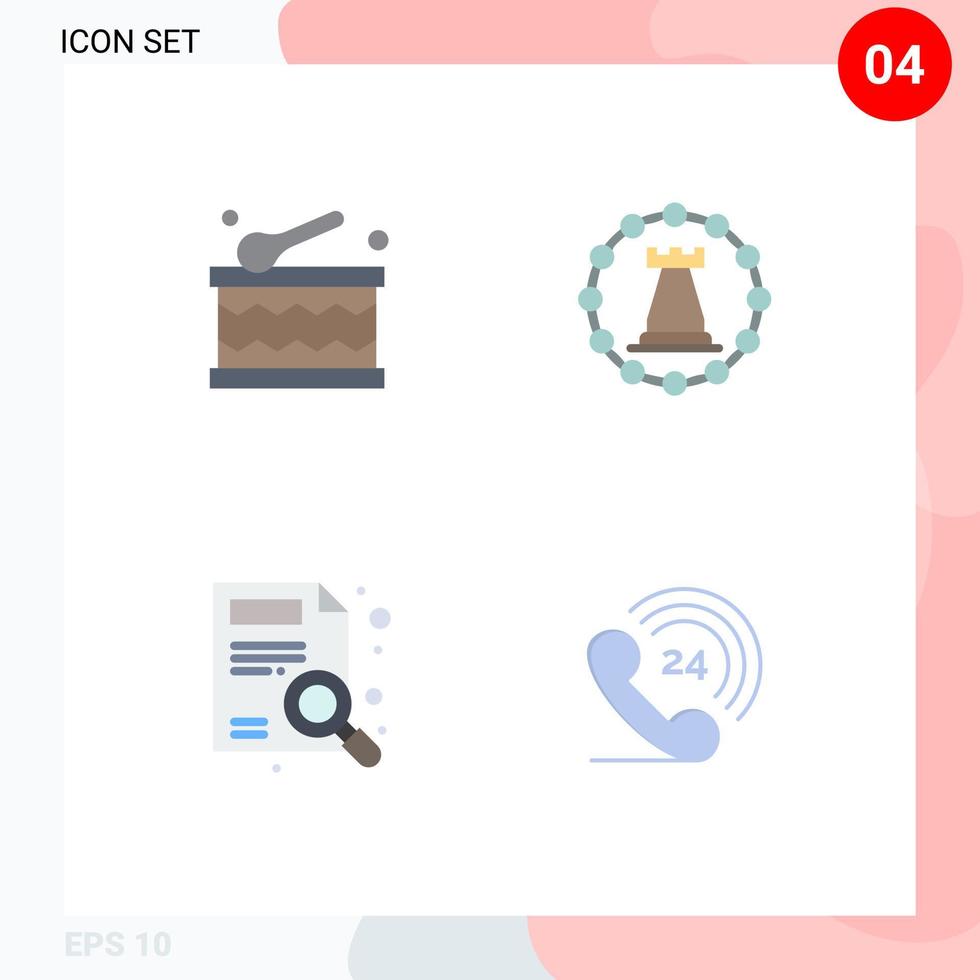 4 Universal Flat Icons Set for Web and Mobile Applications celebration magnifier castle rook search Editable Vector Design Elements