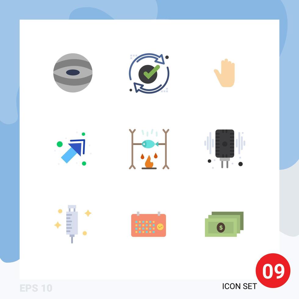 Set of 9 Modern UI Icons Symbols Signs for summer dinner body language right arrow Editable Vector Design Elements