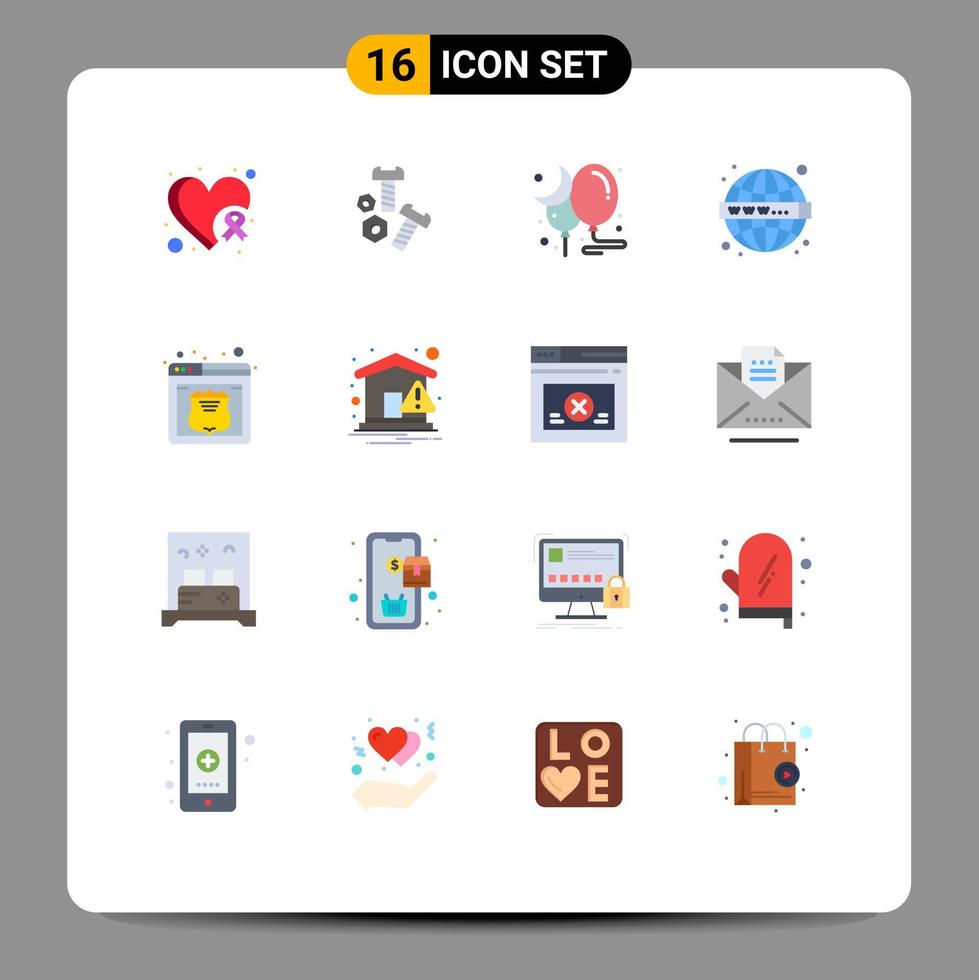 Mobile Interface Flat Color Set of 16 Pictograms of security www balloon website seo Editable Pack of Creative Vector Design Elements