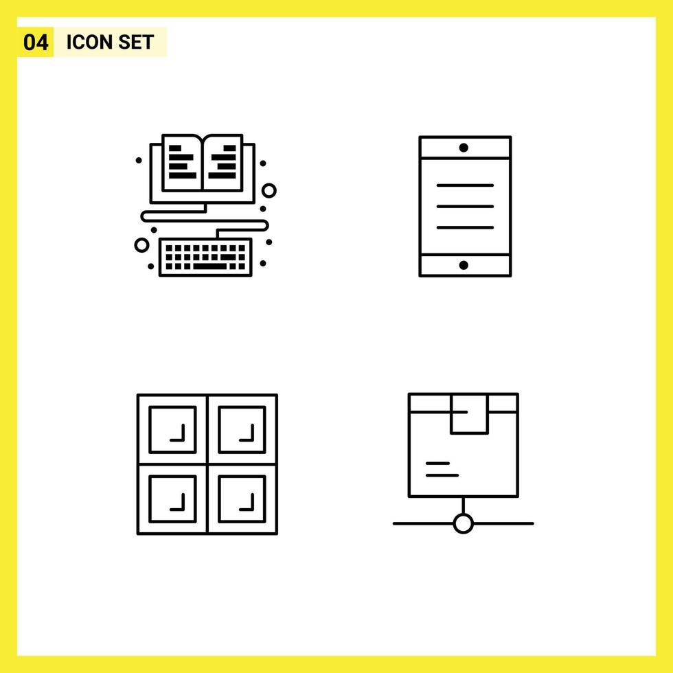 4 iconos creativos signos y símbolos modernos de texto de teclado de ventana de libro elementos de diseño vectorial editables logísticos vector