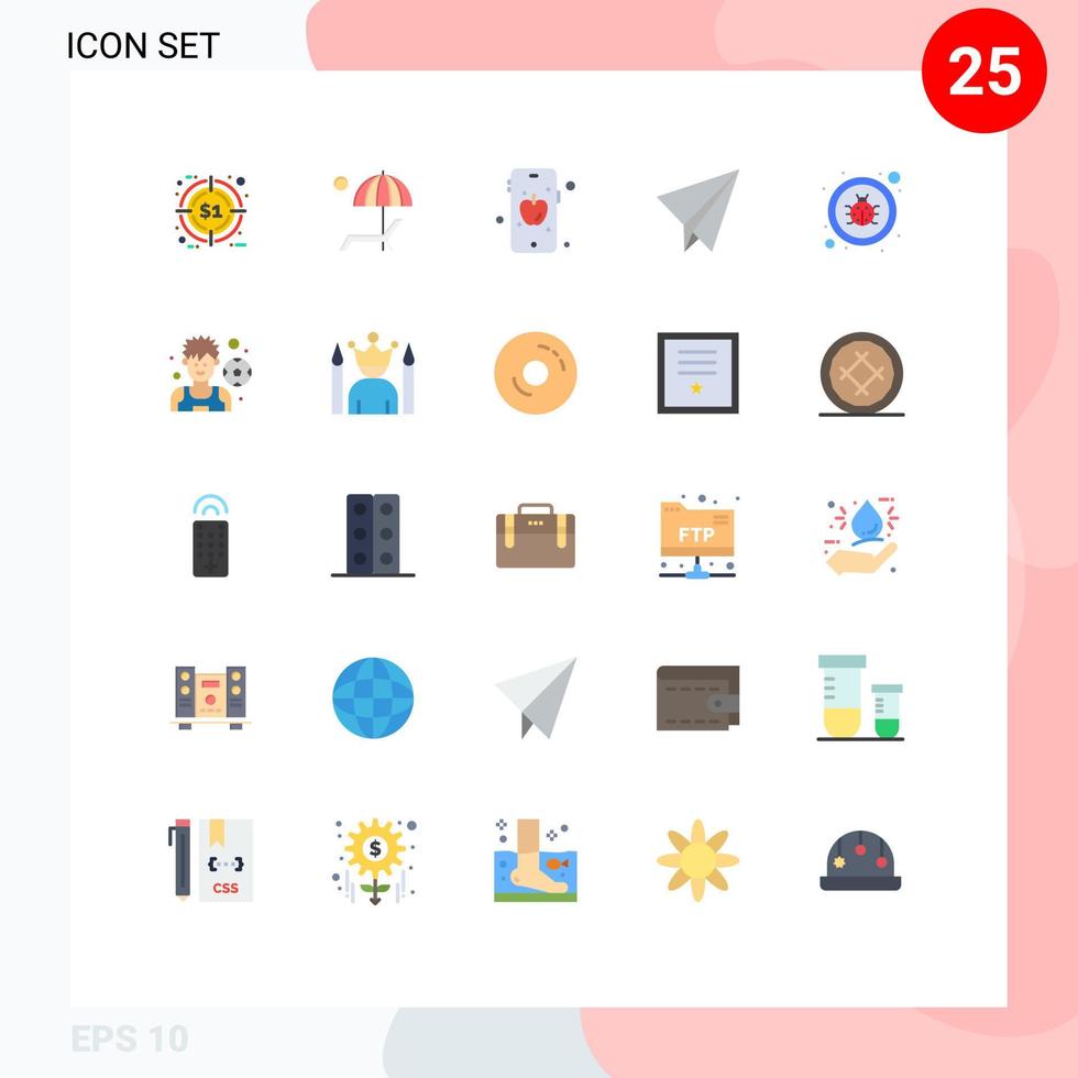 Universal Icon Symbols Group of 25 Modern Flat Colors of repair bug summer plane paper Editable Vector Design Elements