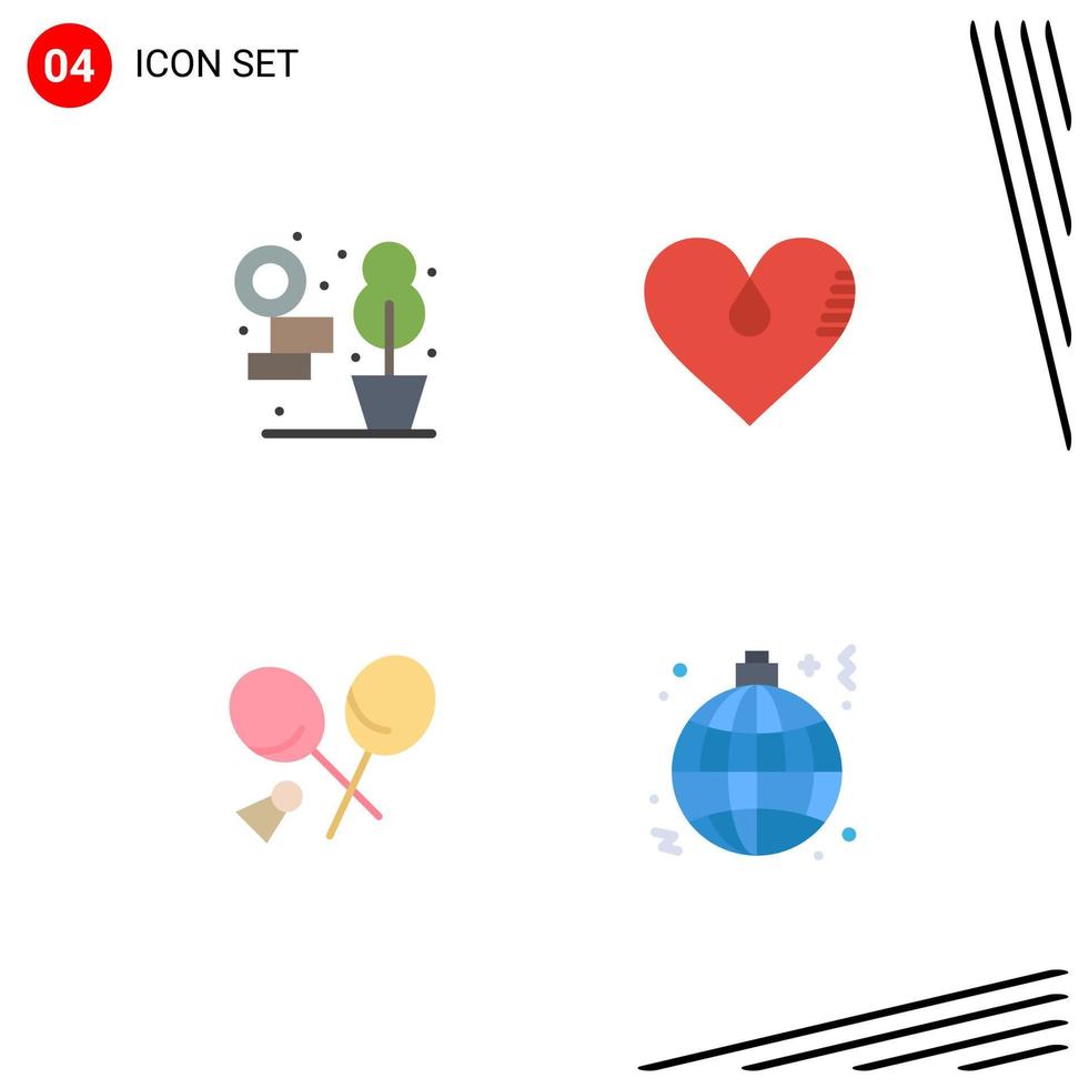 paquete de 4 signos y símbolos de iconos planos modernos para medios de impresión web, como los elementos de diseño vectorial editables de primavera favoritos del corazón de la raqueta doméstica vector