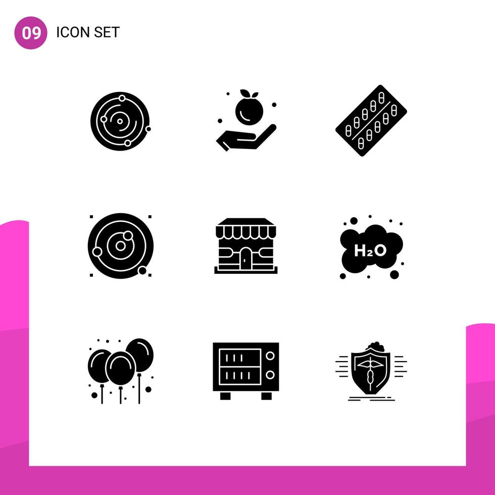 User Interface Pack of 9 Basic Solid Glyphs of ecommerce solar system pill planets orbiting orbit Editable Vector Design Elements