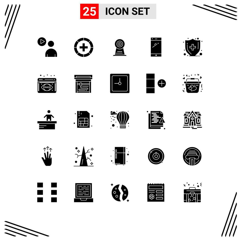 25 Thematic Vector Solid Glyphs and Editable Symbols of iphone mobile medicine smart phone hotel Editable Vector Design Elements