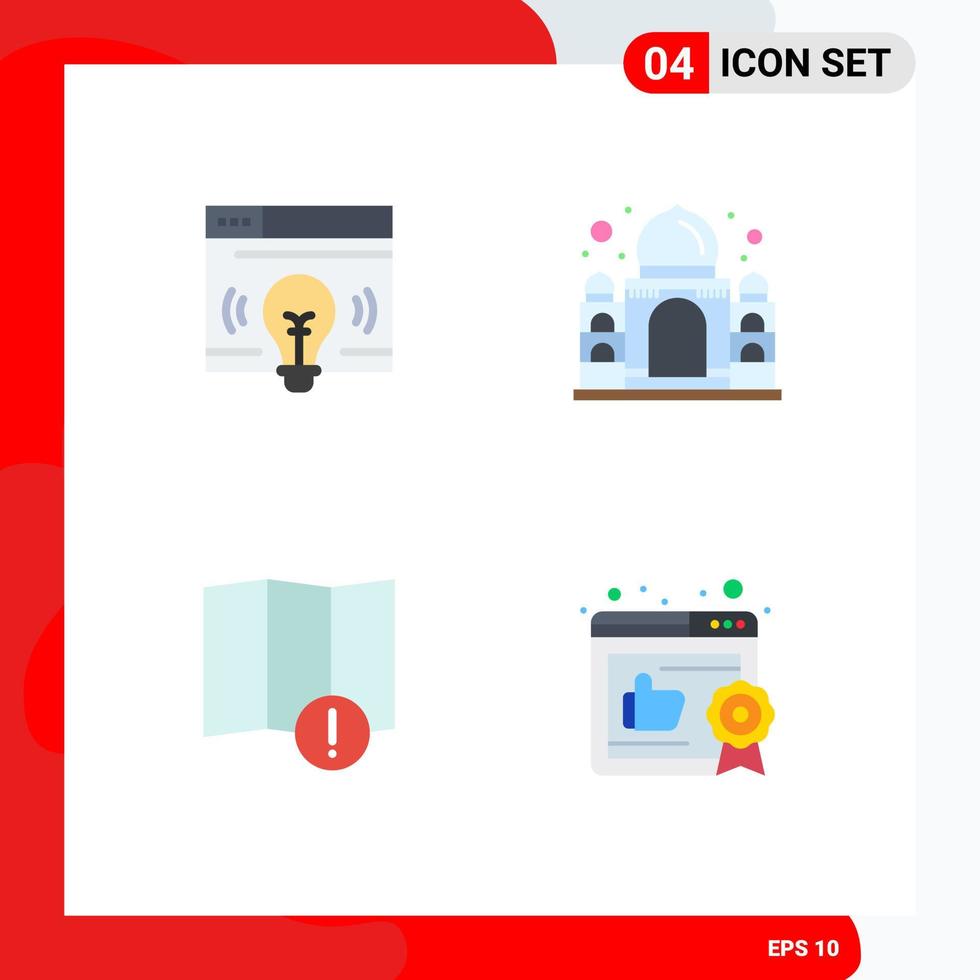 Pack of 4 Modern Flat Icons Signs and Symbols for Web Print Media such as interface map bulb taj mahal business Editable Vector Design Elements