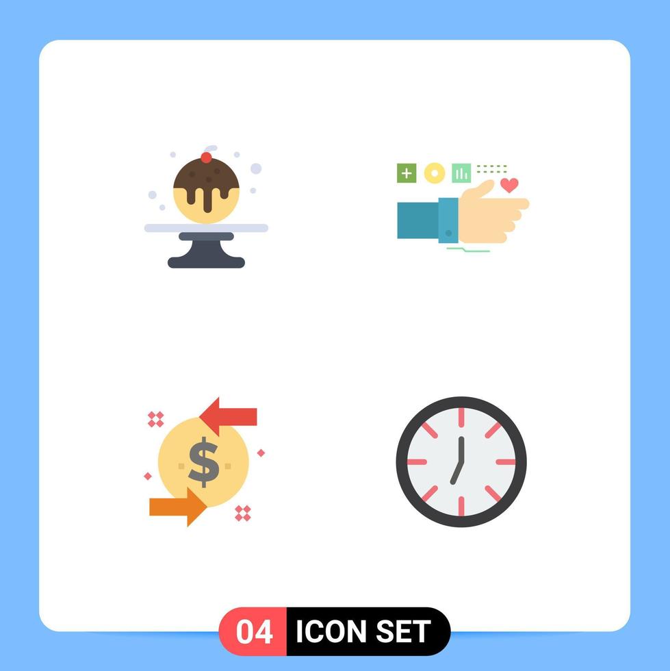paquete de 4 signos y símbolos de iconos planos modernos para medios de impresión web, como elementos de diseño de vectores editables de monitoreo de devolución de cargo dulce