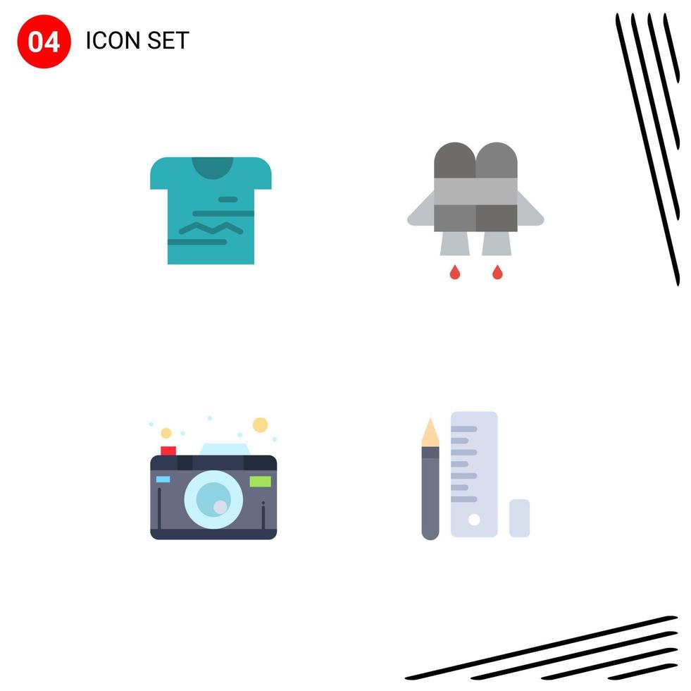 Set of 4 Vector Flat Icons on Grid for shirt photography uniform camera pen Editable Vector Design Elements