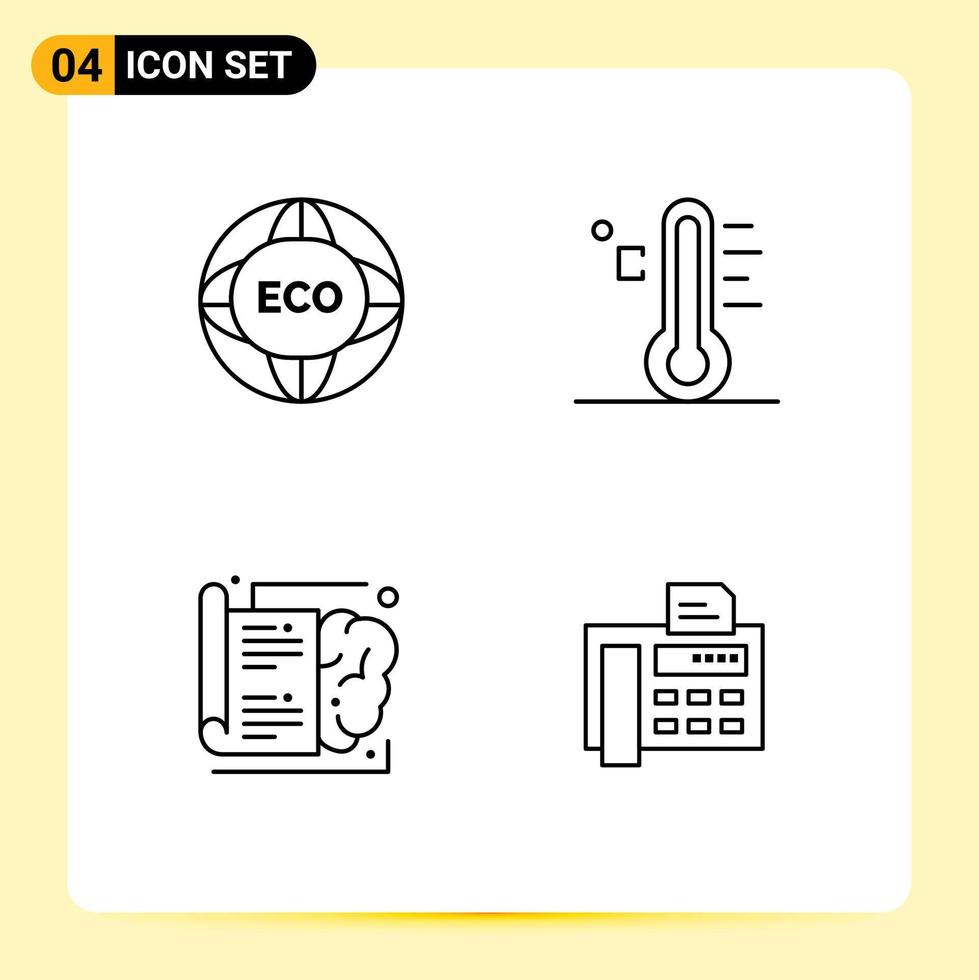 User Interface Pack of 4 Basic Filledline Flat Colors of environment temperature world light brain Editable Vector Design Elements