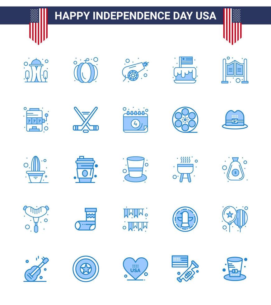 25 USA Blue Signs Independence Day Celebration Symbols of household usa canon party cake Editable USA Day Vector Design Elements