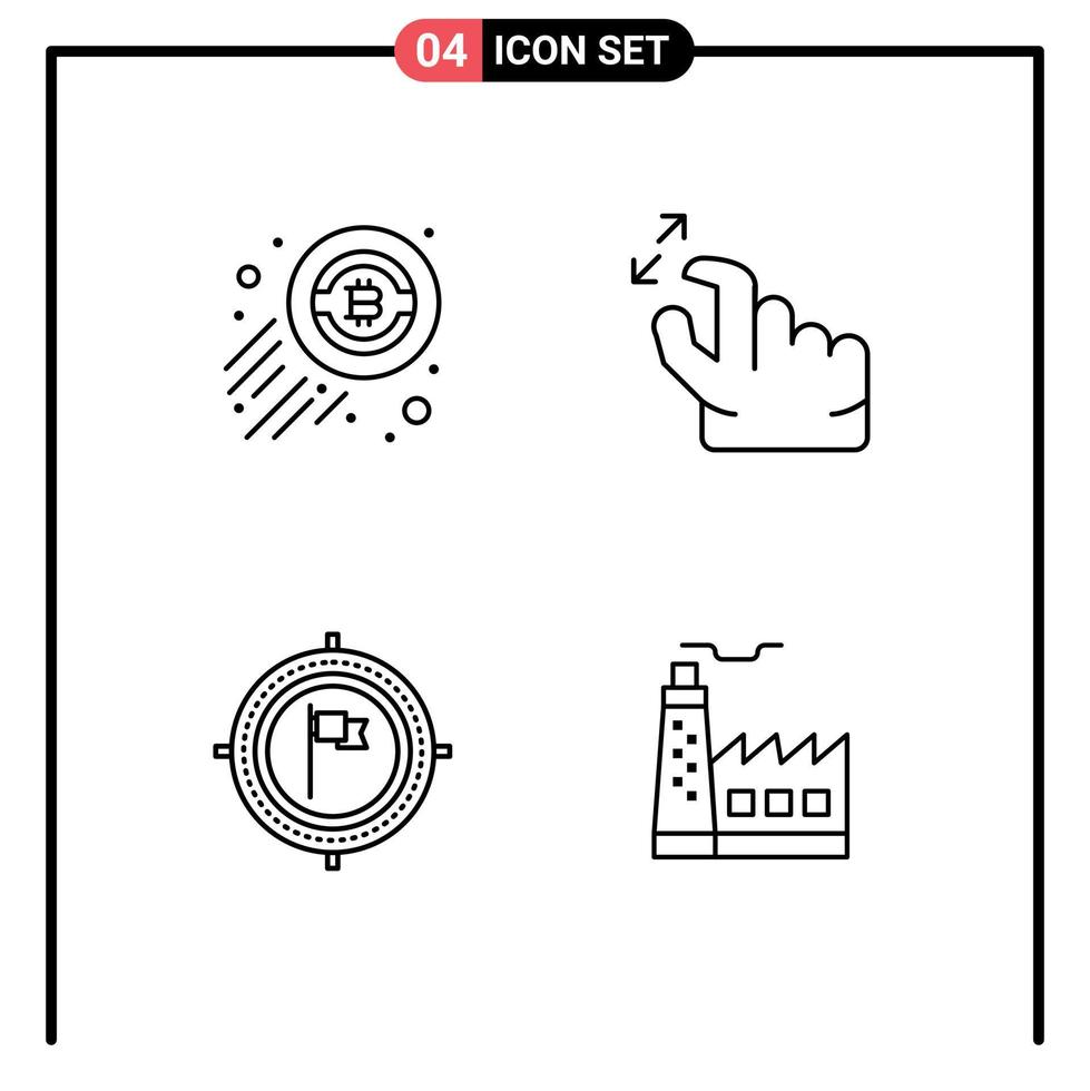 4 User Interface Line Pack of modern Signs and Symbols of bitcoin business economy squeeze flag Editable Vector Design Elements