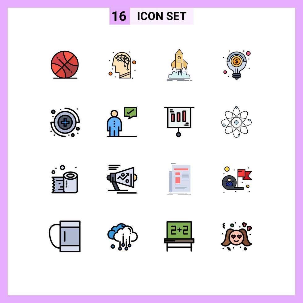 conjunto de 16 iconos de interfaz de usuario modernos signos de símbolos para capturar dinero idea de bombilla de inicio elementos de diseño de vectores creativos editables