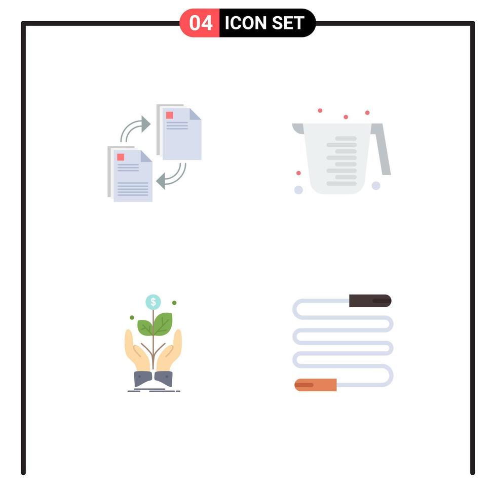 paquete de línea de vector editable de 4 iconos planos simples de compartir documentos comerciales crecimiento de cocina elementos de diseño de vector editable