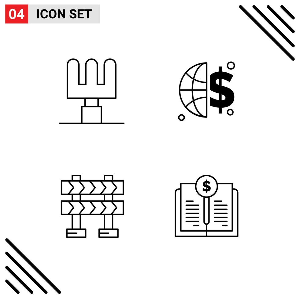 Mobile Interface Line Set of 4 Pictograms of rake book value global invesment barrier investment Editable Vector Design Elements