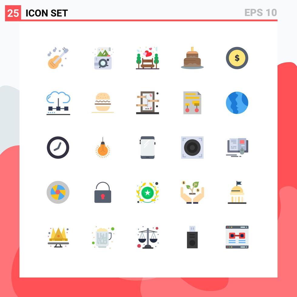 Universal Icon Symbols Group of 25 Modern Flat Colors of business day photograph cake park Editable Vector Design Elements