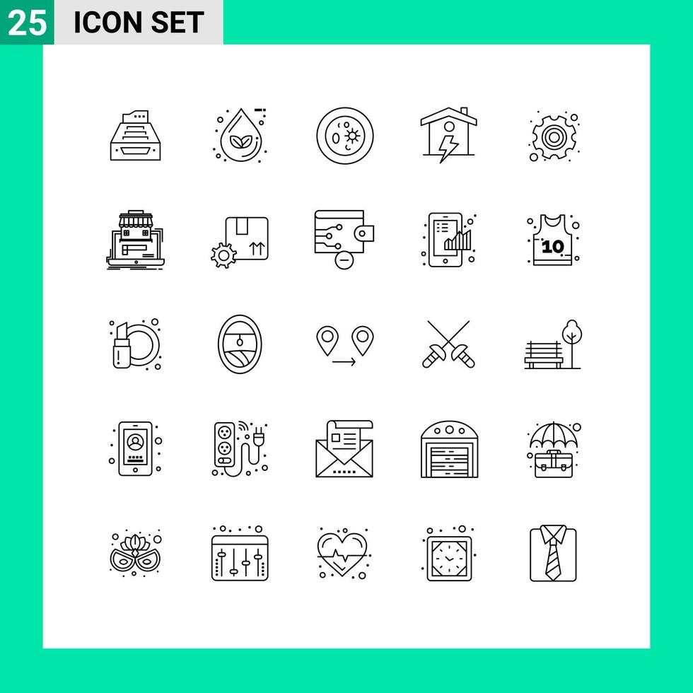 Group of 25 Lines Signs and Symbols for home dish leaf chemistry biochemistry Editable Vector Design Elements