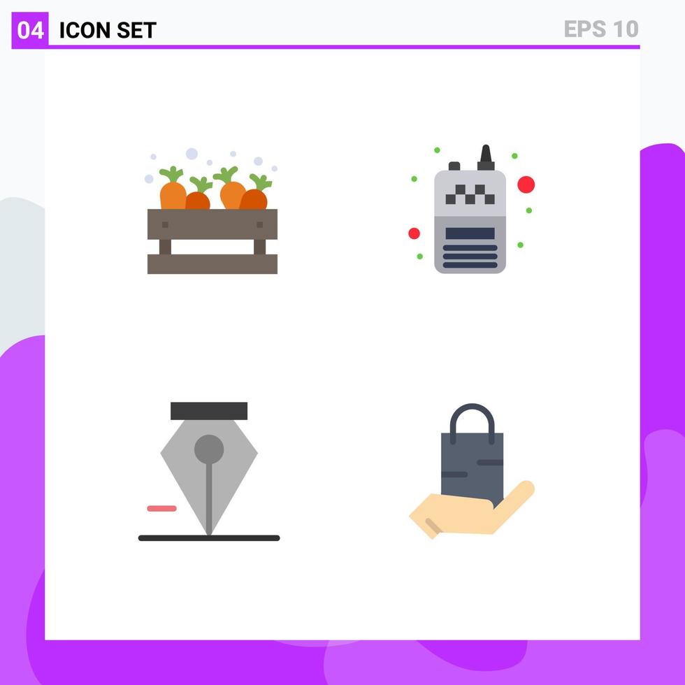 Pictogram Set of 4 Simple Flat Icons of grocery delete vegetable receiver bag Editable Vector Design Elements